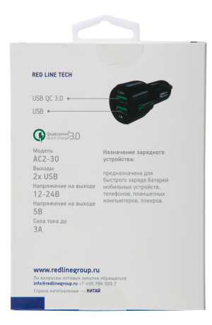 Купить АЗУ Red Line Tech 2 USB (модель AC2-30), Quick Charge 3.0, черный