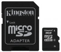 Купить Kingston 8 Gb microSD/SDHC + переходник SD 