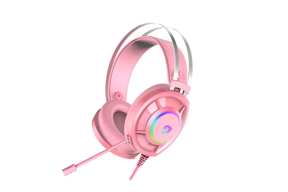 Купить Гарнитура игровая проводная EH469 Pink (розовый), пара кошачьих ушек в комплекте, подсветка RGB, подключение USB, длина кабеля 2.4м