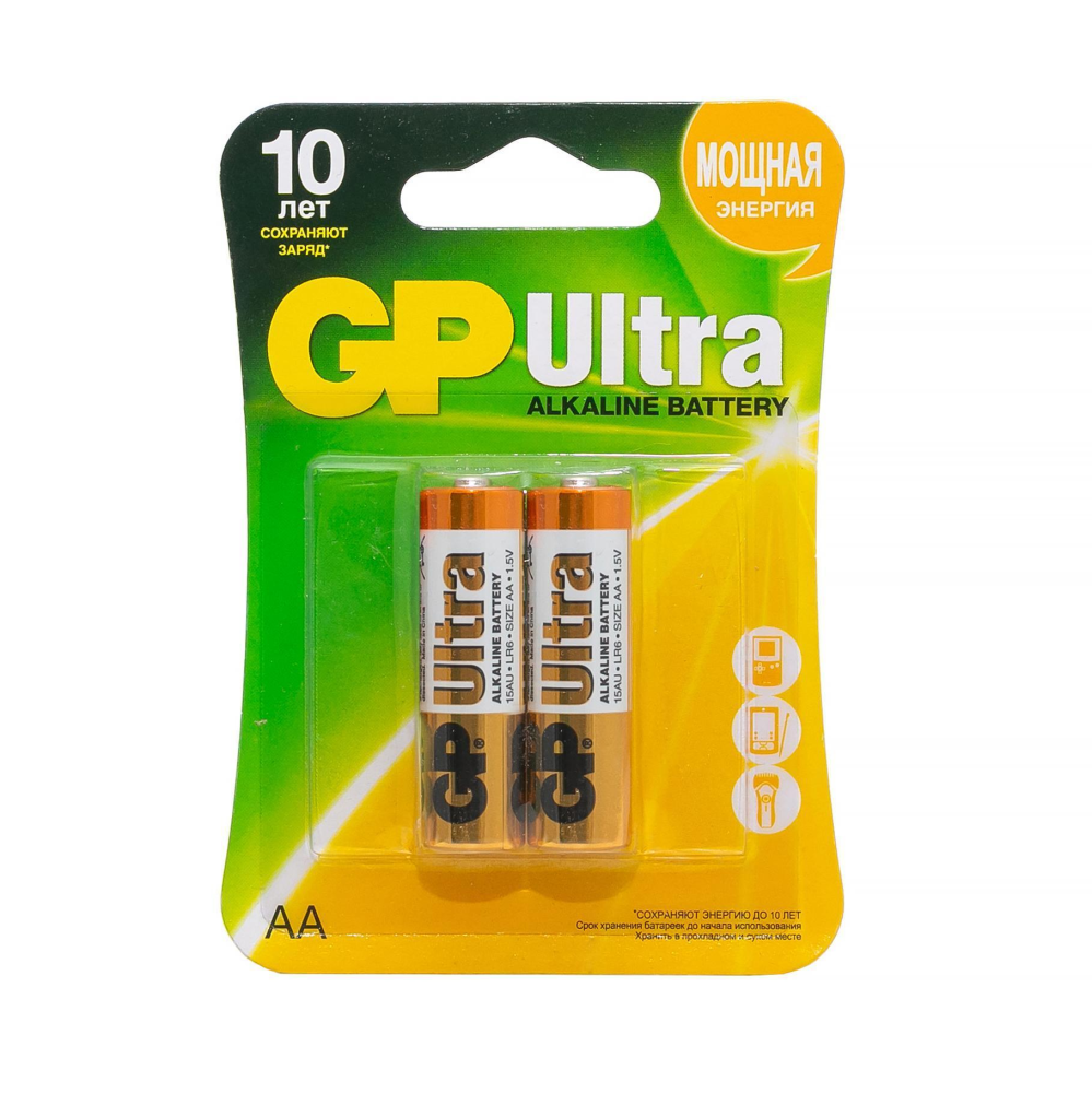 Купить Алкалиновые батарейки GP Ultra Alkaline 15А AA - 2 шт. на блистере
