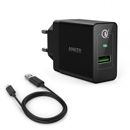 Купить Cетевое зарядное устройство СЗУ Anker Quick Charge 3.0 PowerPort+ 18W USB Wall Charger with Micro-USB кабель Black