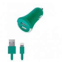 Купить Зарядное устройство АЗУ Deppa 2 USB 2.1 A + кабель 8pin для Apple, бирюзовый. 11276