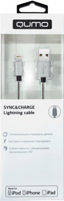 Купить Кабель Qumo 21712 серебро  (MFI кабель c разъемом Apple 8 pin, 1м, PVC, стальная пружинка у коннектора