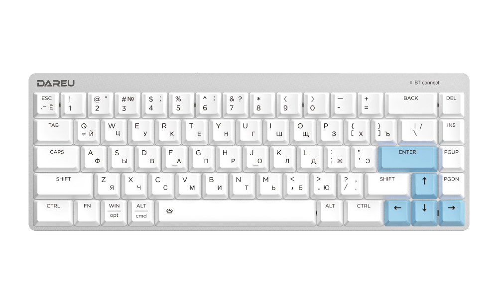Купить Клавиатура беспроводная Dareu EK868 White-Blue (белый/голубой), подключение: проводное+Bluetooth, свитчи: ультратонкие Kailh-Dareu Red (linear)