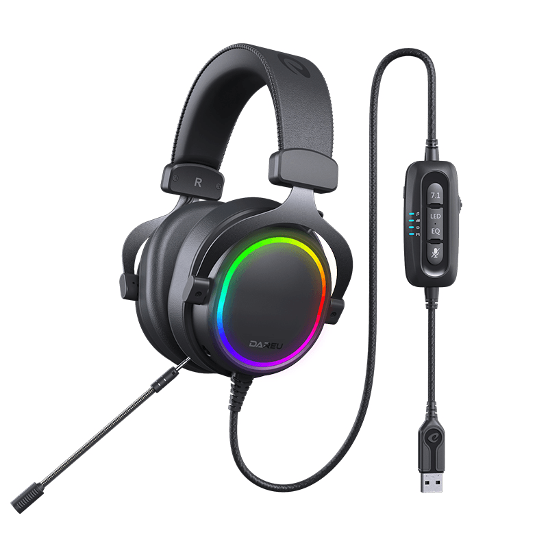 Купить Гарнитура игровая проводная Dareu EH925s Pro Black (черный), подсветка RGB, съемный микрофон с  шумоподавлением, подключение USB, длина кабеля 2,2м