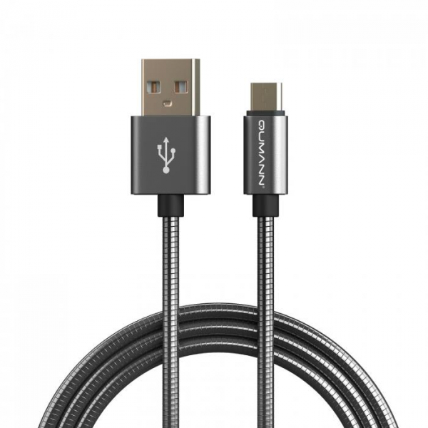 Кабель Qumann micro USB 1м 2,4А металл.корд чёрный глянец  20100