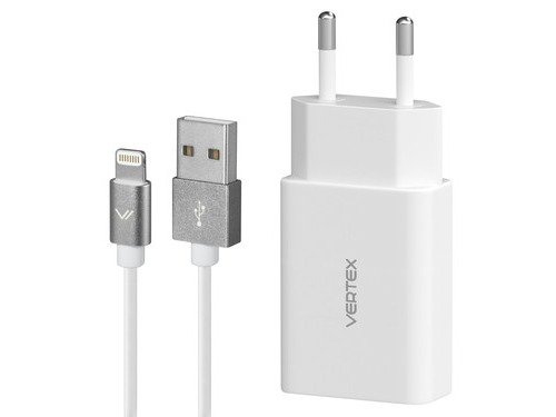 Купить СЗУ Vertex MFI USB 2,4А+ дата кабель USB- lightning (для iPhone), белые