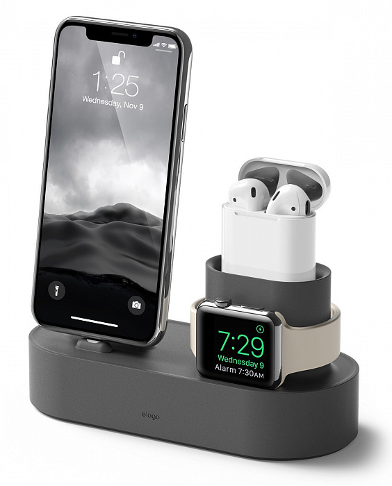 Купить Зарядная станция из силикона 3 in 1 Elago Charging hub - iPhone / Apple Watch / AirPods / Dark Gray