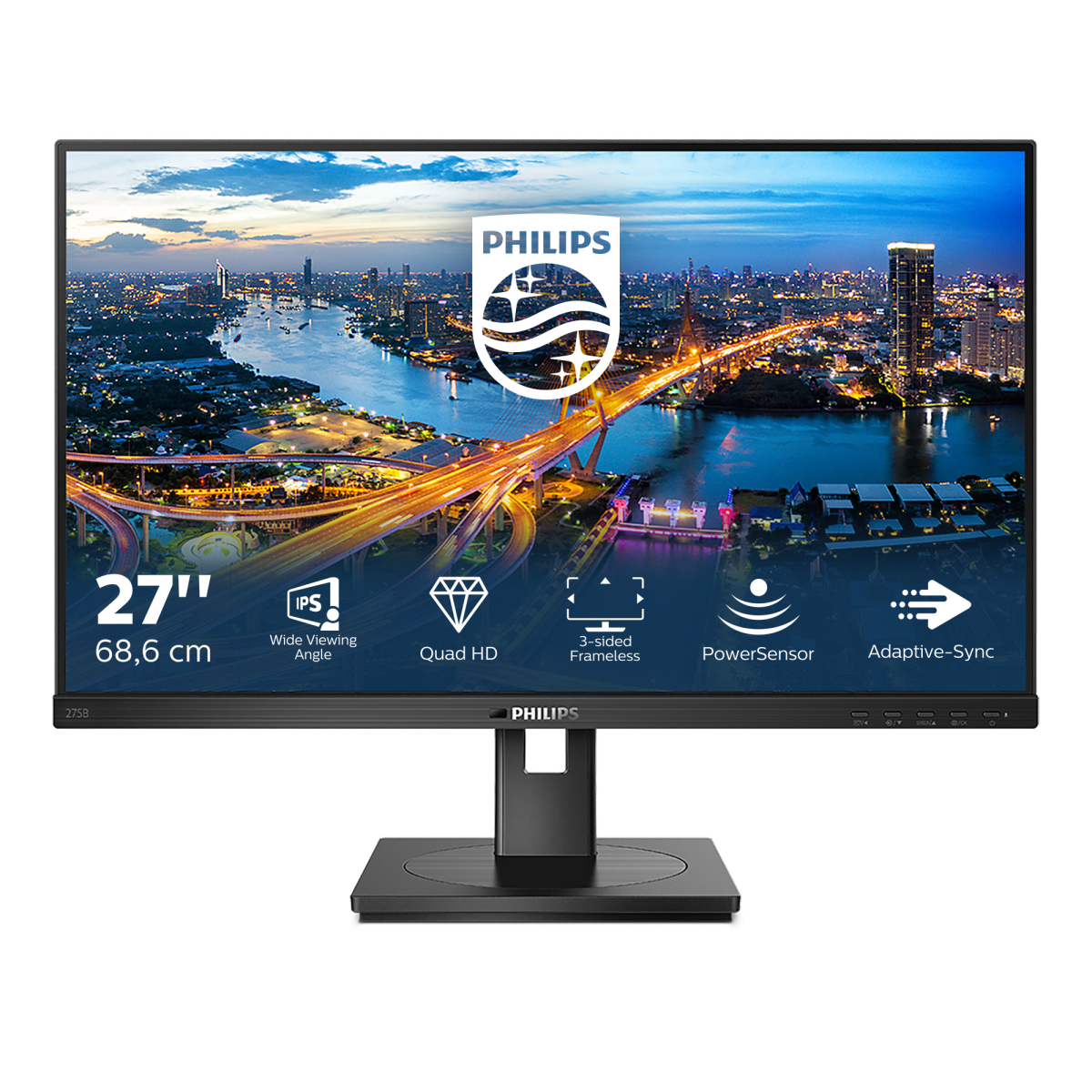 Купить Монитор LCD 27'' 16:9 2560х1440(WQHD) IPS, nonGLARE, 75 Hz, 350 cd/m2, H178°/V178°, 1000:1, 50М:1, 16.7M, 4ms, DVI, HDMI, DP, USB-Hub, Height adj, Pivot, Tilt, Swivel, Speakers, Black