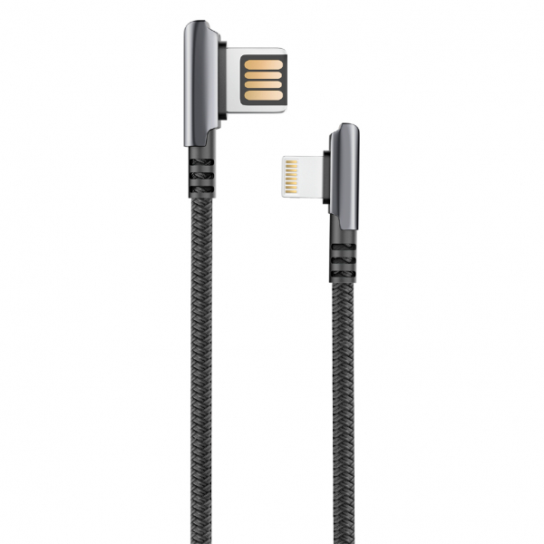 Купить Кабель OLMIO HANDY, USB 2.0 - lightning, 1.2м, 2.1A, угловой, двухсторонний, черный