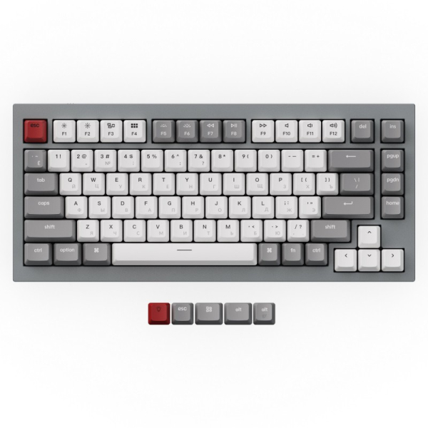 Купить Механическая клавиатура QMK Keychron Q1, 84 клавиши, алюминиевый серый корпус, RGB подсветка, Gateron G Phantom Red Switch
