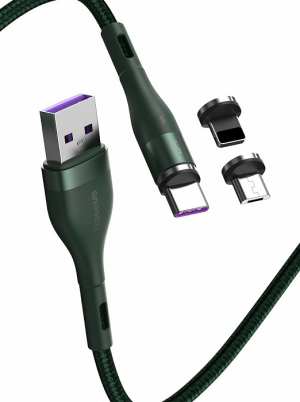 Купить Кабель Baseus Zinc Magnetic (CA1T3-B06) USB-A to Lightning/USB-C/MicroUSB 1m (Green) 1166071