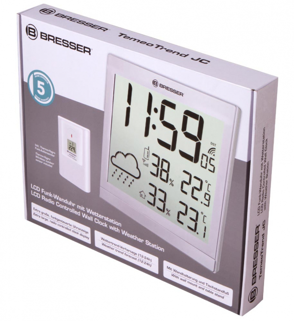 Купить Метеостанция (настенные часы) Bresser TemeoTrend JC LCD с радиоуправлением, серебристая