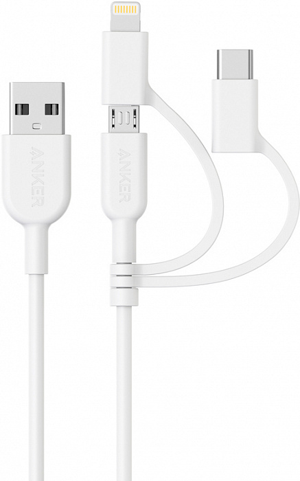 Купить Кабель Anker powerline II USB-A to 3 in 1 charging cable White