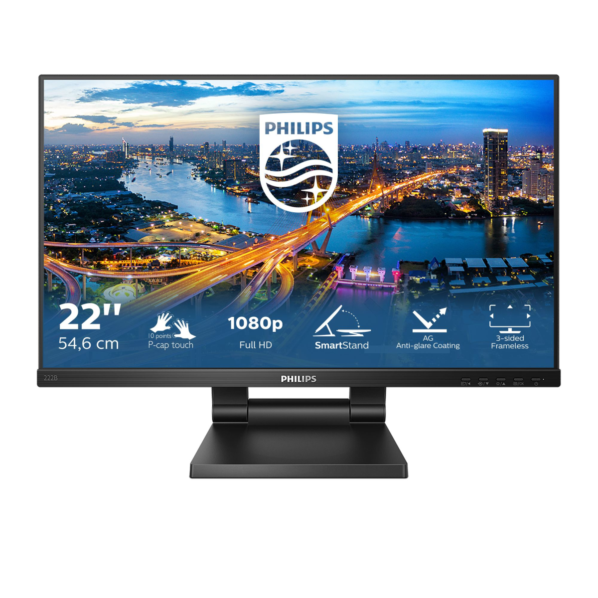 Купить Монитор LCD 21.5'' 16:9 1920х1080(FHD) IPS, nonGLARE, TOUCH, 75 Hz, 250 cd/m2, H178°/V178°, 1000:1, 50М:1, 16.7M, 4ms, VGA, HDMI, DP, USB-Hub, Height adj, Tilt, Speakers, Black