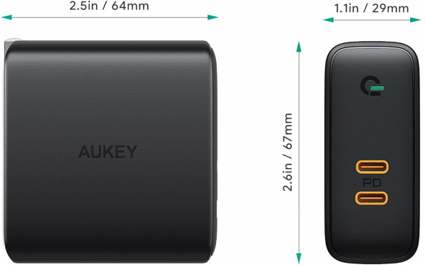 Купить Сетевое зарядное устройство AUKEY PA-D5 2-port 60W USB-C Wall Charger Black