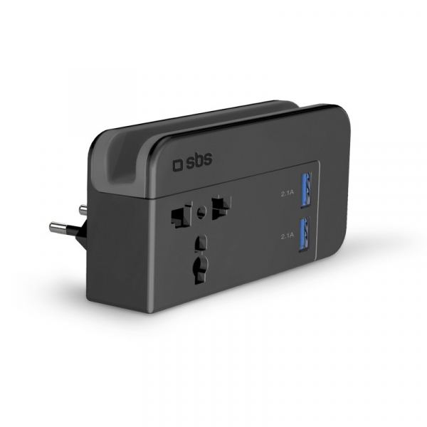 Купить Зарядное устройство SBS Universal power adapter with 2 USB 2A output, 3 intercheangeble pin (US, EU, UK), black color