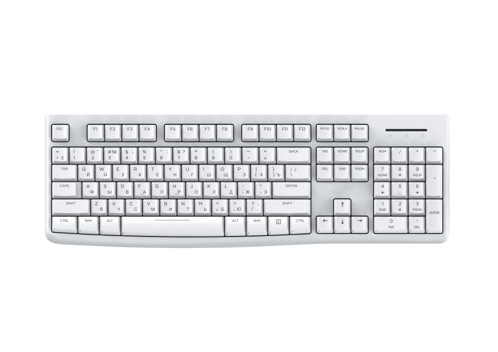 Купить Клавиатура проводная Dareu LK185 White (белый), мембранная, 104 клавиши, EN/RU, 1,5м, размер 440x147x22мм