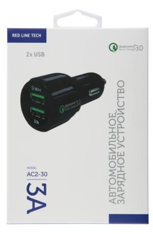 АЗУ Red Line Tech 2 USB (модель AC2-30), Quick Charge 3.0, черный