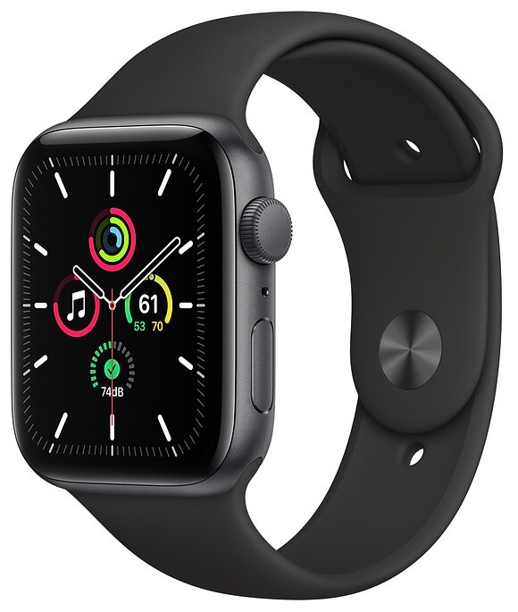 Купить Часы Apple Watch SE GPS 44мм корпус из алюминия серый космос + ремешок черный (MYDT2RU/A)