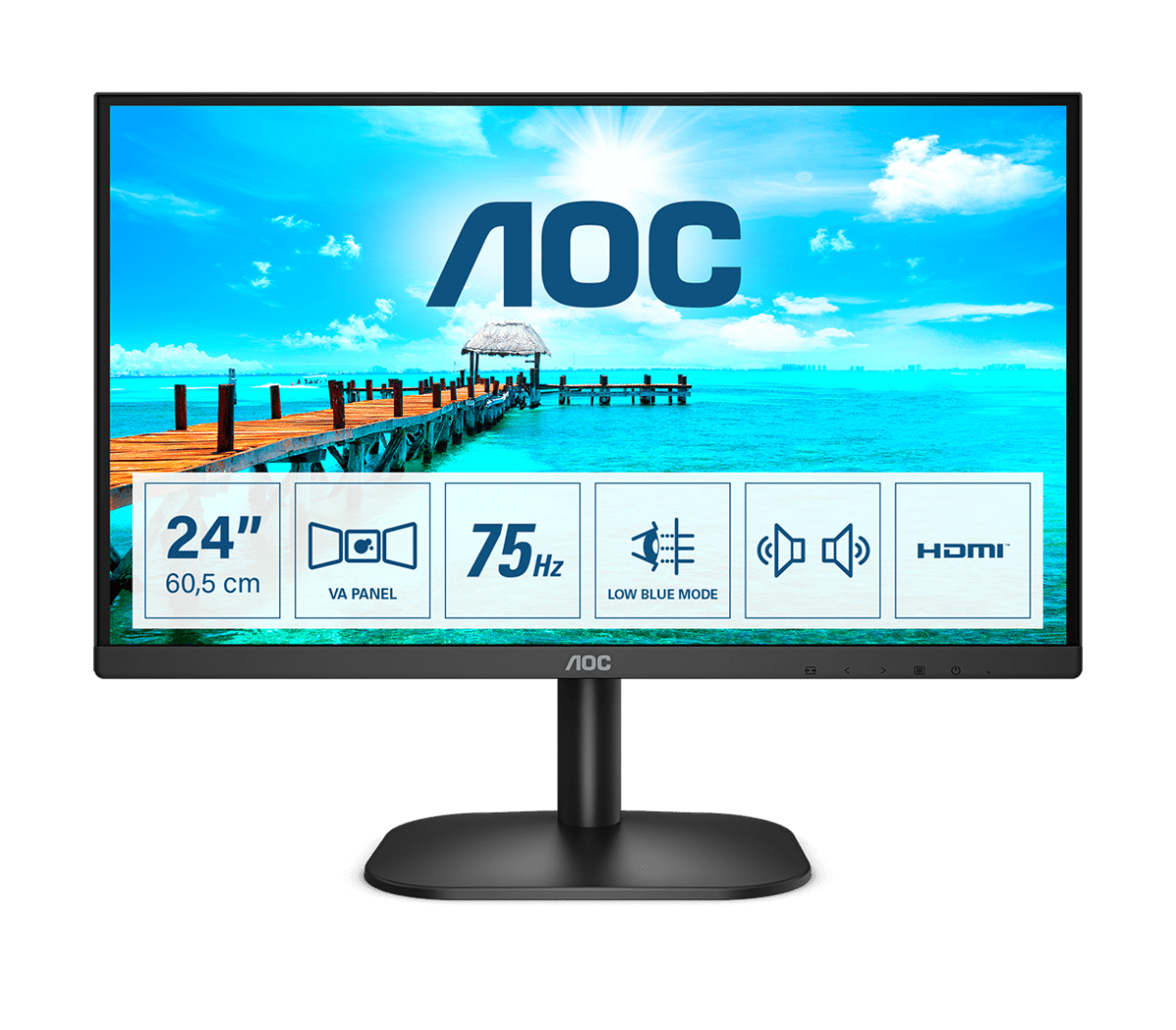 Купить Монитор LCD 23.8'' 16:9 1920х1080(FHD) VA, nonGLARE, 75 Hz, 250 cd/m2, H178°/V178°, 3000:1, 20М:1, 16.7M, 4ms, VGA, DVI, HDMI, Tilt, Speakers, Black