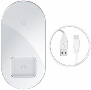 Купить Беспроводное зарядное устройство Baseus Simple 2in1 Wireless Charger 18W Max For Phones+Pods White