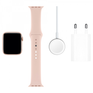 Купить Apple Watch Series 5, 40 мм, корпус из алюминия золотого цвета, спортивный браслет цвета «розовый песок» (MWV72RU/A)