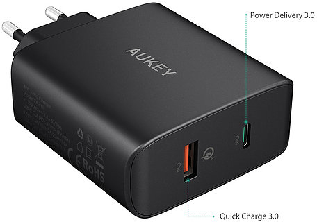 Купить Сетевое зарядное устройство Aukey Wall Charger PD/QC 3.0 USB-A/C PA-Y11 (Black)