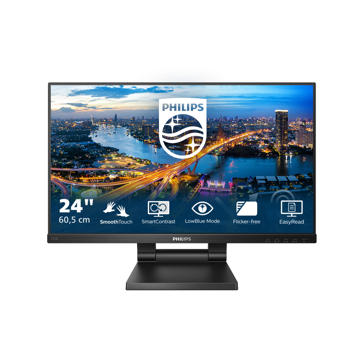 Купить Монитор LCD 23.8'' [16:9] 1920х1080(FHD) IPS, nonGLARE, TOUCH, 75 Hz, 250 cd/m2, H178°/V178°, 1000:1, 50М:1, 16.7M, 4ms, VGA, HDMI, DP, USB-Hub, Height adj, Tilt, Speakers, 3Y, Black