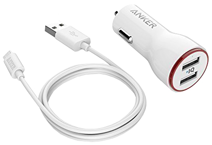 Купить АЗУ Anker 24W 2-Port Car Charger + 3ft Micro USB Cable (White)