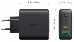 Купить Сетевое зарядное устройство AUKEY Dual-Port 60W PD Wall Charger with Dynamic Detect Black