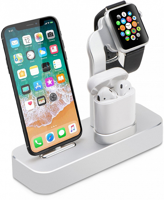 Купить Док-станция COTEetCI Base19 Dock 3 в 1 для Apple Watch / iPhone / AirPods (Silver) CS7201-TS