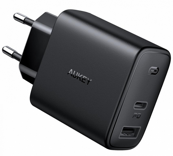 Купить Сетевое зарядное устройство AUKEY PA-F3 Dual-Port A 12W+Type-c PD 18W Black