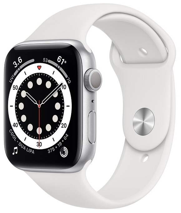 Купить Умные часы Смарт-часы Apple Watch S6 44mm Silver Aluminum Case with White Sport Band (M00D3RU/A)
