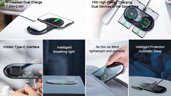 Купить Беспроводное зарядное устройство Baseus Simple 2in1 Wireless Charger 18W Max For Phones+Pods White