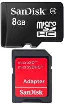 Купить Карта памяти MicroSDHC 8Gb Sandisk+переходник SD Class 4