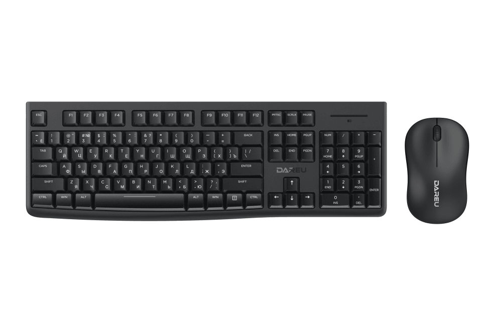 Купить Комплект беспроводной Dareu MK188G Black (черный), клавиатура LK185G (мембранная, 104кл, EN/RU) + мышь LM106G (DPI 1200), ресивер  2,4GHz