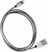 Купить Кабель Qumo 21715 серебро  (MFI c разъемом Apple 8 pin, 1м, PVC, стальная пружина по всему кабелю, м