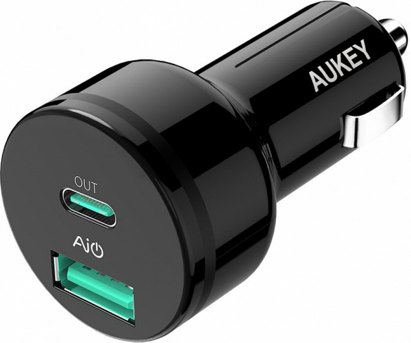 Купить АЗУ Автомобильное зу Aukey с 2 умными портами: 24 Ватт USB-C POWER DELIVERY  и USB 12 Ватт/ 2.4А (онлай)