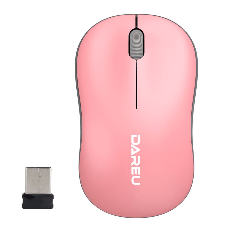 Купить Мышь беспроводная Dareu LM106G Pink-Grey (розовый с серым), DPI 1200, ресивер 2.4GHz, размер 99.4x59.7x38.4мм