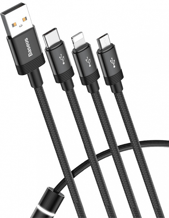 Купить Кабель Baseus Data Faction 3-in-1 Cable USB For M+L+T 3.5A 1.2M Black