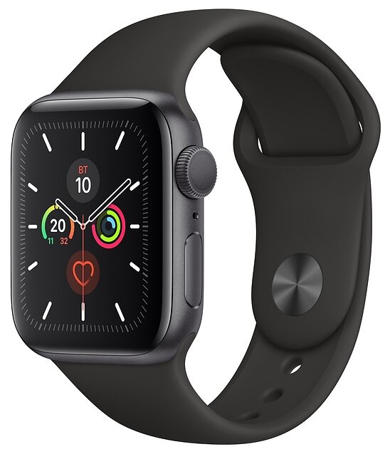 Купить Часы Apple Watch Series 5, 44 мм, корпус из алюминия цвета «серый космос», спортивный браслет чёрного цвета (MWVF2RU/A)