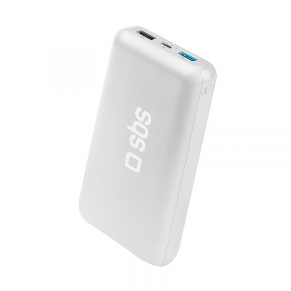 Купить Внешний аккумулятор SBS Power Bank 20.000 mAh 2 outputs USB 2,1 A + 1 A, white color