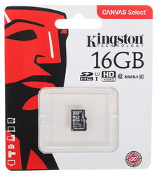 Купить Карта памяти MicroSD 16GB Kingston SDCS/16GBSP cl10 UHS-I Canvas Select up to 80MB/s без ад.