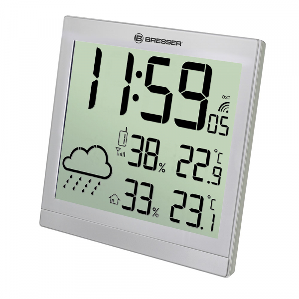 Купить Метеостанция (настенные часы) Bresser TemeoTrend JC LCD с радиоуправлением, серебристая (7004404HZI000)