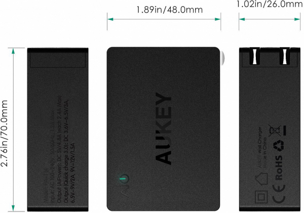 Купить Сетевое зарядное устройство Aukey, 3 порта, Qualcomm Quick Charge 3.0, (ритейл) черное