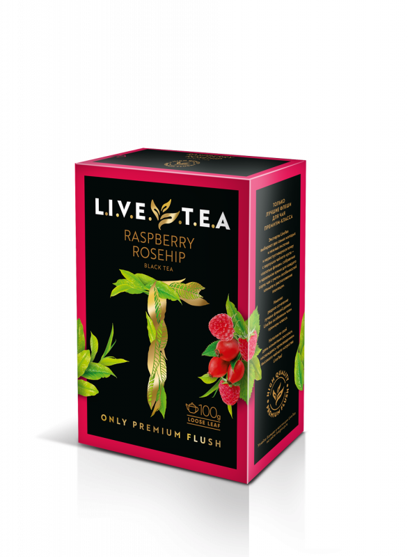 Купить LiveTea чай черный байховый крупнолистовой "МАЛИНА и ШИПОВНИК" 100 гр