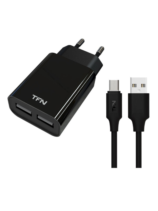 Купить Cетевое зарядное устройство СЗУ TFN WC2U24AMICBK адаптер 220V 5V/2.4A/2USB+кабель Micro USB Black