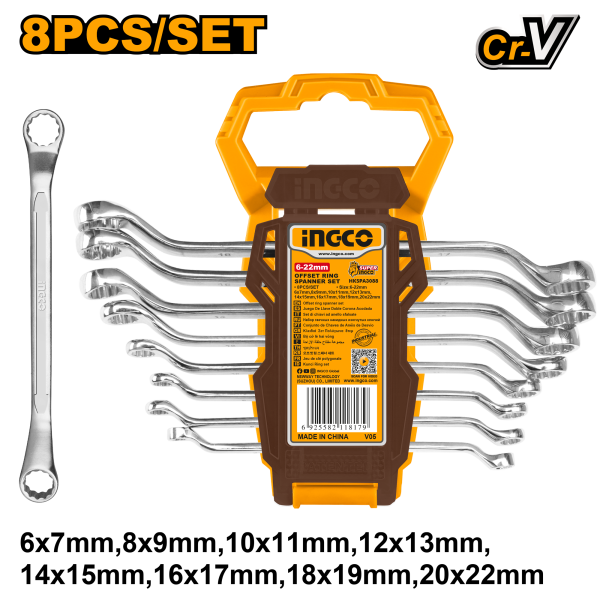 Купить Набор гаечных ключей со смещенным кольцом Ingco HKSPA3088, 6-22мм