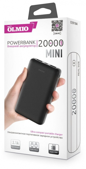 Купить Аккумулятор OLMIO Mini-20, 20000mAh, черный